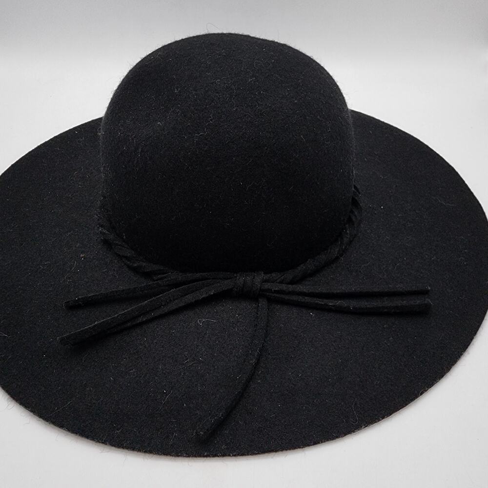 Target Felted Wide Brim Fedora Hat Black 100% Wool Floppy Boho Western Ranch